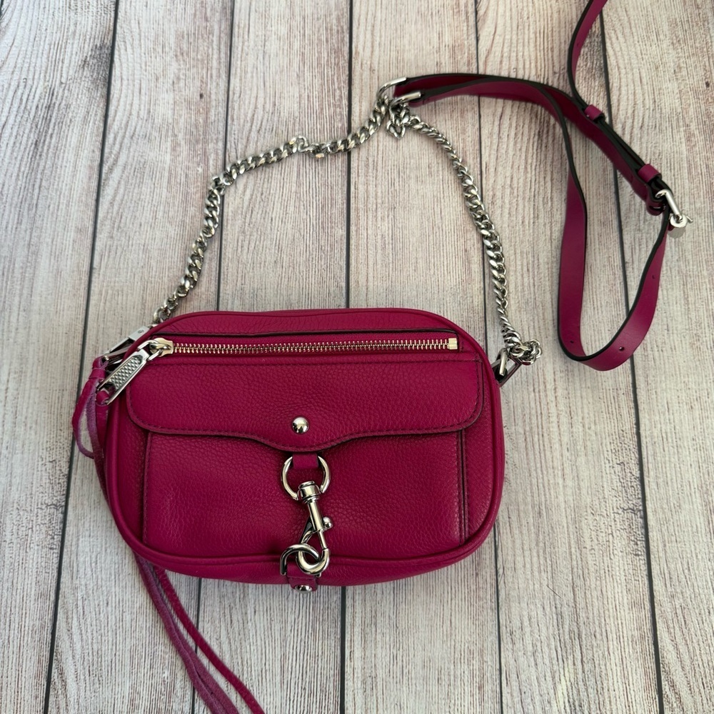 REBECCA MINKOFF Blythe Leather Magenta Crossbody Bag Purse